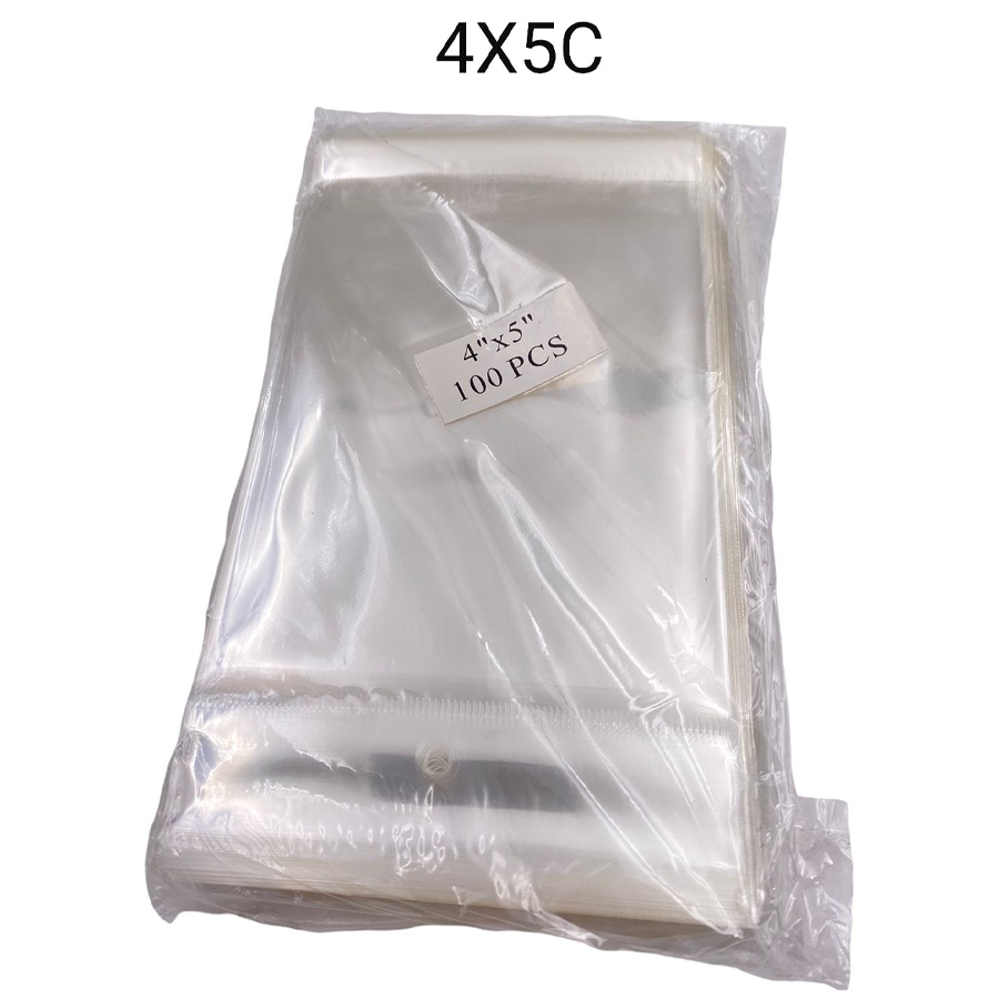 BOLSA DE CELOFÁN CON PEGAMENTO Y COLGANTE DE 4X5¨ PAQ CON 100 PZ