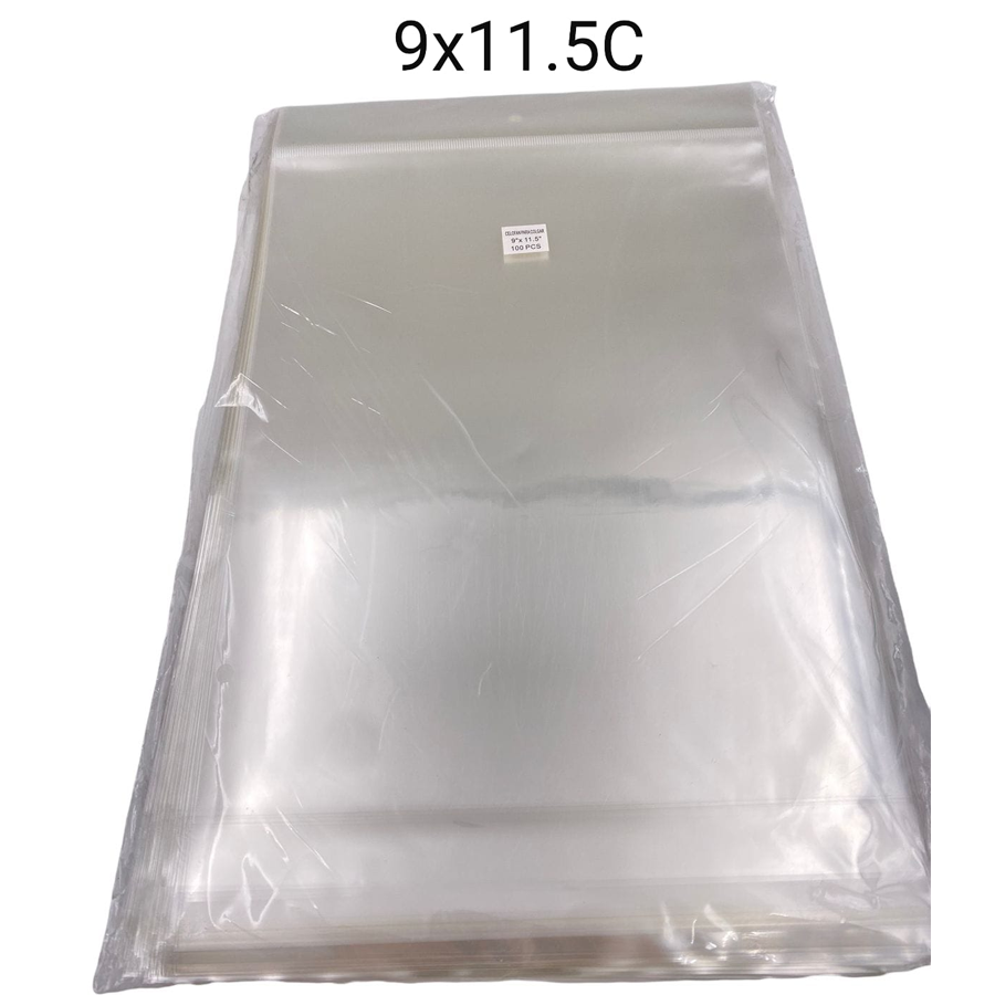 BOLSA DE CELOFAN CON PEGAMENTO Y COLGANTE DE 9X11.5¨ PAQ CON 100 PZS