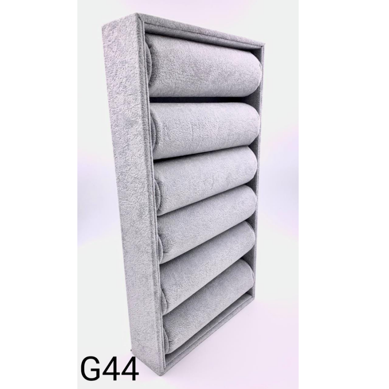 CHAROLA CON 6 TUBOS PARA RELOJ DE 23X42X6.5 CM TUBOS DE 6 CM DIAMETRO