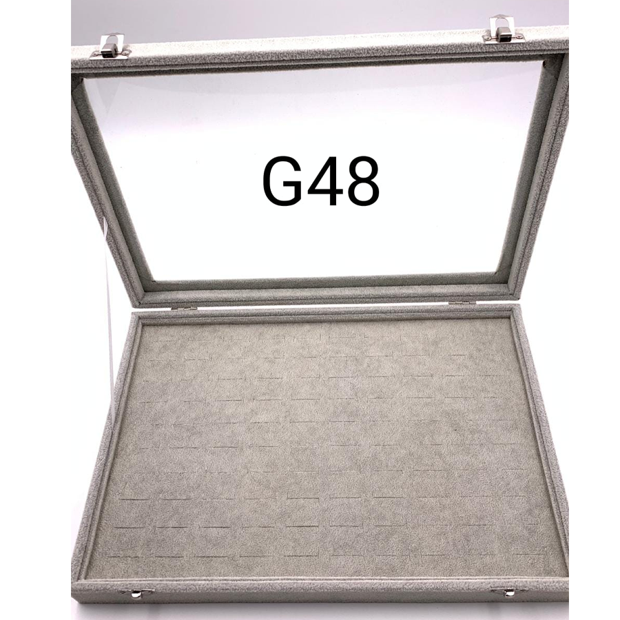 MALETA CON TERCIOPELO GRIS PARA 100 ANILLOS DE 35X24X5 CM