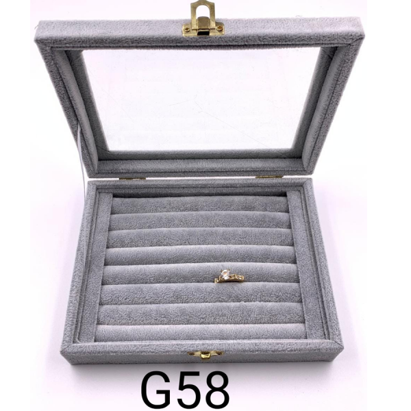 MALETA CHICA EN TERCIOPELO GRIS PARA ANILLO DE 20X15X4.7 CM