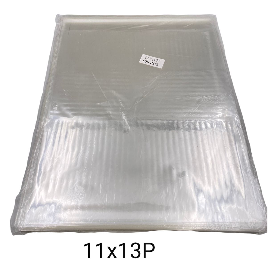 BOLSA DE CELOFÁN CON PEGAMENTO Y COLGANTE DE 11X13¨ PAQ. CON 100 PZ