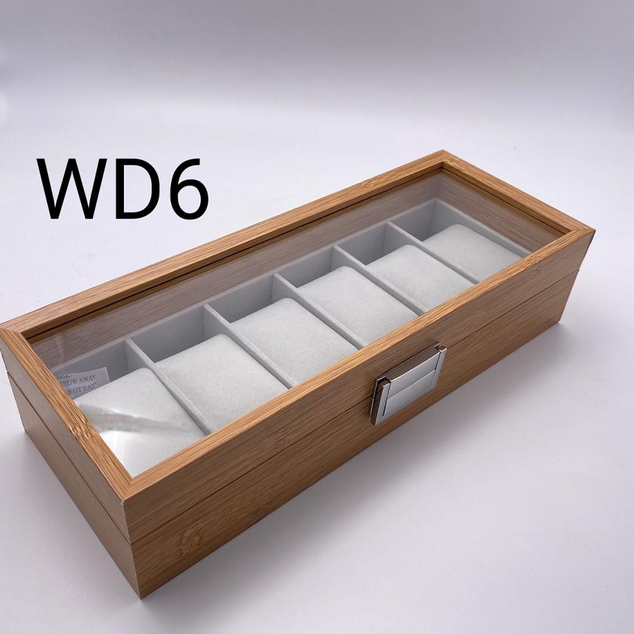 MALETA DE MADERA PARA 6 RELOJES CON INTERIOR GRIS 31X12X7.5 CM